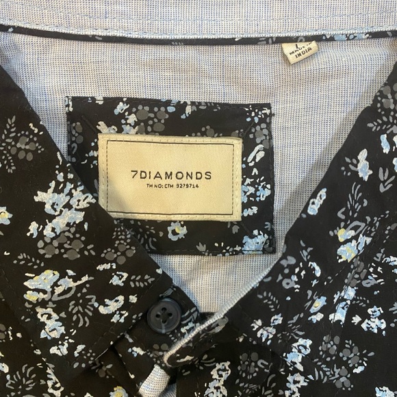 7 Diamonds black with light blue Floral men’s Button Down Shirt size L EUC - Picture 2 of 4